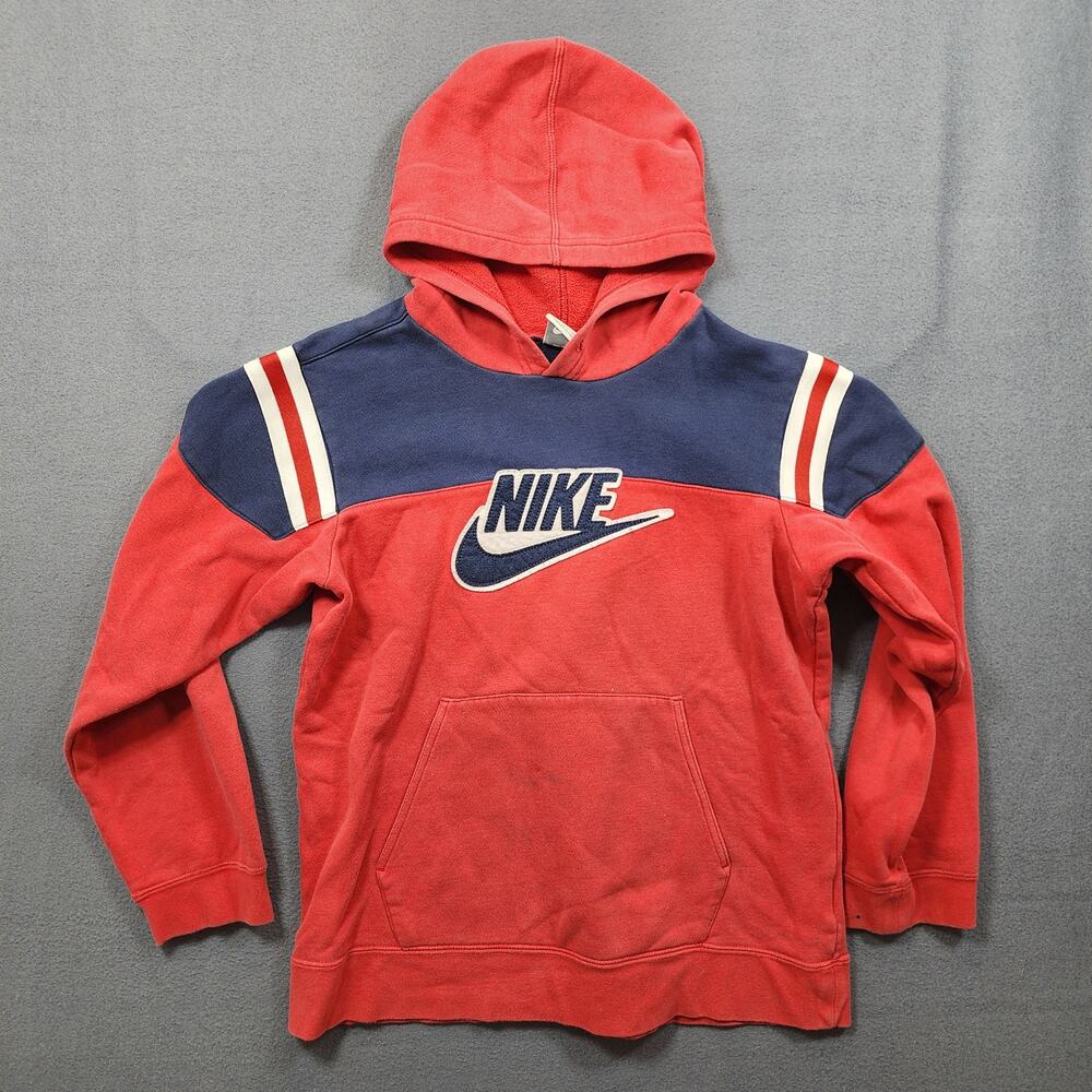 Nike Hoodie Youth Large 14/16 Spell Out Center Swoosh Red Blue Colorblock FLAWS